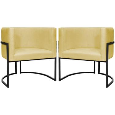 Imagem de Kit 2 Poltronas Luna Suede Cores Base De Ferro Preta - Amarelo, Suede
