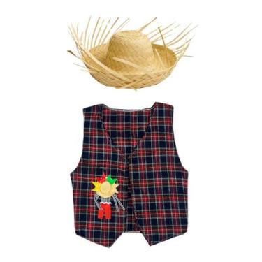 Imagem de Kit Colete e Chapéu Festa São João Junina Julina Palha Decoração Querm