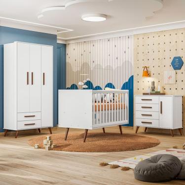 Imagem de Dormitório de Bebê Completo Qencanto com Berço, Cômoda e Roupeiro Branco - Qmovi