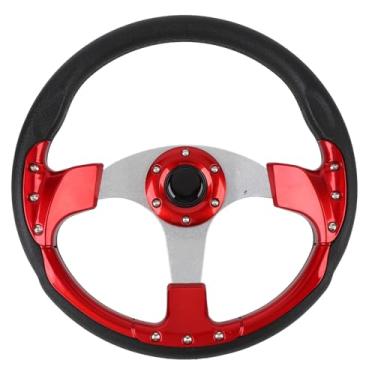 Imagem de Volante de corrida, volante de carro de couro PU com botão de buzina para adaptador de cubo de volante de 6 furos antiimpacto de 35,56 cm (vermelho)