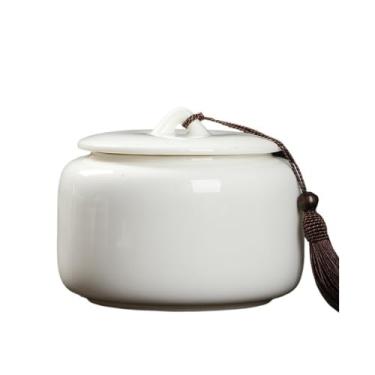 Imagem de Lata de chá Lata de chá de cerâmica com tampa, jarra de armazenamento de grande capacidade para servir café moído, chá, açúcar, sal e muito mais Caixa de chá(Branco)