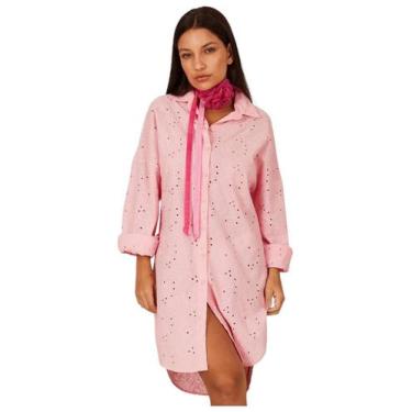 Imagem de Chemise Clássica Broderie Alongada Rosa Claro Yacamim N1, P, Rosa