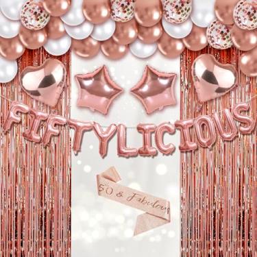 Imagem de TOLONAG Decorações De Aniversário 50 Anos Para Ela, Balões Ouro Rosa, Banner Mulheres, Feliz Aniversário, Cinquenta Anos, Mulher