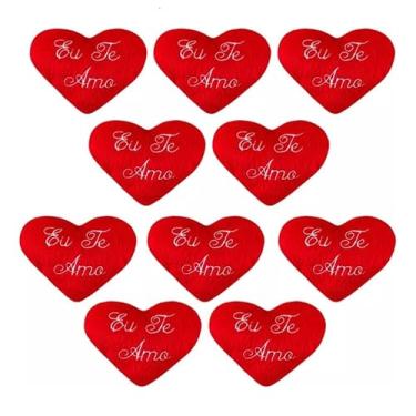 Imagem de Kit Coração Pelúcia Bordado “Eu te Amo” Presentes Cestas Decorativas Dia Dos Namorados 10x12 cm (Decoração, unidades, 6)