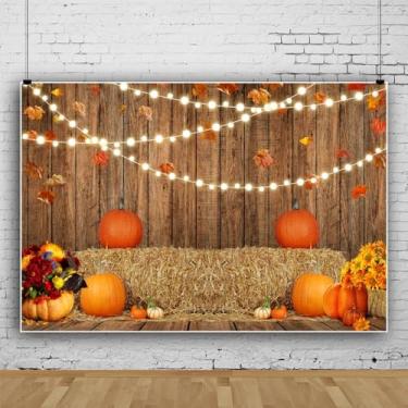 Imagem de Pnylzzyxh Pano de fundo para outono de Ação de Graças, colheita, outono, abóbora, folhas de ácer, palheiro, pano de fundo de parede de madeira, pano de fundo, decoração de festa para chá de bebê