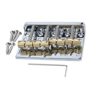 Imagem de OVSAL Ponte De Baixo Elétrico Cromada Com Saddles Latão, Placa Liga Zinco, 4 Cordas Fixas, Compatível Peças Reposição Precisão Fender Jazz