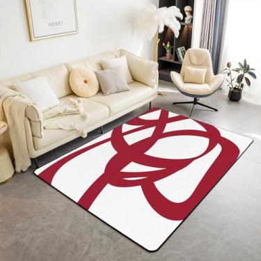 Imagem de Tapete de área vermelho e branco 12 x 17 cm listras geométricas conjunto de tapetes decorativos para crianças adolescentes adultos geometria tapetes de sala de estar arte moderna abstrato tapete interior decoração de quarto