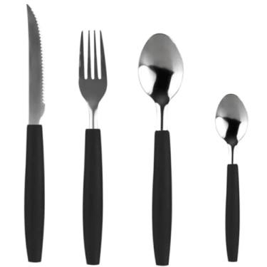 Imagem de Conjunto de Talheres em Aço Inox Preto, 25 Peças, com Porta Talher, 6 Colheres, 6 Garfos, 6 Facas, 6 Colheres de Chá