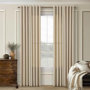 Imagem de Cortinas de linho de aveia 203 cm de comprimento para sala de estar, conjunto de 2 painéis, cortinas bege e areia, semitransparentes, filtragem de luz, boho, casa de fazenda, neutro, cortinas para