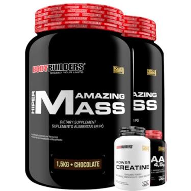 Imagem de Kit 2x Hipercalórico Amazing Mass 1,5kg + BCAA 4,5g Tangerina 100g + Power Creatina 100g - Bodybuilders (Médio, Chocolate)