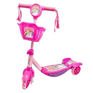 Imagem de Patinete Infantil Meninas Com Cesta 3 Rodinhas Com Luz De Led Unicórni