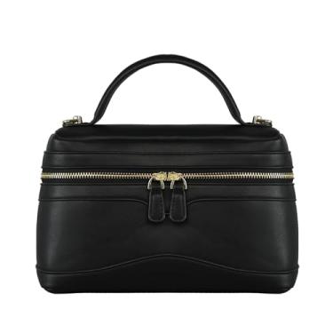 Imagem de Bolsa transversal feminina de couro com alça superior bolsa quadrada bolsa moderna de luxo com alça ajustável, Preto