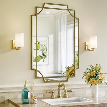 Imagem de Brauthon Espelho decorativo dourado, espelhos de parede de 61 x 91 cm para sala de estar, sala de jantar, quarto, entrada, lareira, espelho geométrico retangular para banheiro