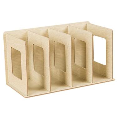 Imagem de Bothyi Estante de mesa de madeira, suporte portátil para arquivos simples, organizador de arquivos multifuncional, suporte para DVD, prateleira de exibição, Bege