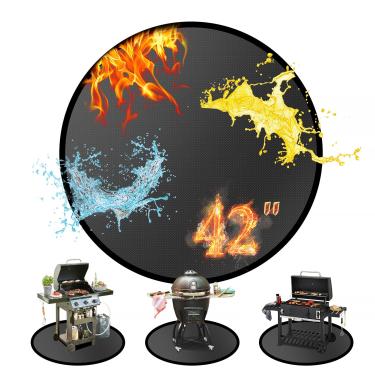 Imagem de Tapete de fogueira redondo de 106,6 cm para fogão solo fogueira/sob a grelha para churrasqueira ao ar livre, à prova de fogo, à prova de óleo, 4 camadas à prova de fogo, tapete de lareira para