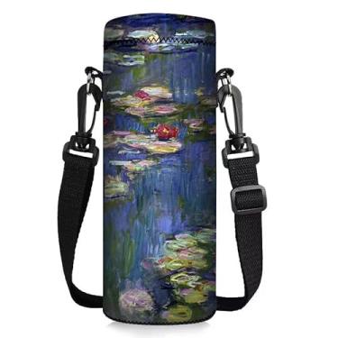 Imagem de ToLuLu Bolsa Para Garrafa De Água, Capa Neoprene Isolante 32 Oz Com Alça Ombro Ajustável, Tipo Tiracolo Água Hydroflask Stanley Iceflow, Lírios Monet