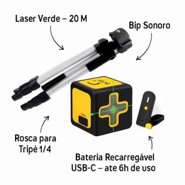 Imagem de Kit Nível Laser Verde 20M Autonivelante  USB Recarregável com Tripé - 