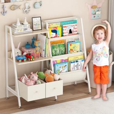 Imagem de Wisdom Star Estante infantil e armazenamento de brinquedos, prateleira de livros infantil Montessori com gaveta, estante infantil com 2 caixas de brinquedo, estante infantil infantil para berçário