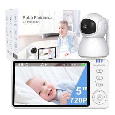 Imagem de 5" Babá Eletrônica Câmera,720P HD Monitor de Bebe, Controle remoto gira 355°/75°, Áudio de 2 vias, 4X Zoom Digital,Visão nocturna,Sem Wi-Fi, VOX,Temperatura ambiente