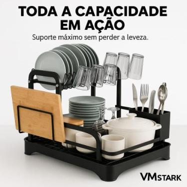 Imagem de Escorredor de Louças Inox Design Moderno 2 Andares,Pratos, Copos e Tal