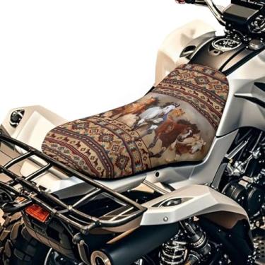 Imagem de Dreaweet Capa de assento para quadriciclo de cavalo asteca nativo americano, acessórios universais, à prova d'água, compatível com Polaris Sportsman 570 450 850, Polaris Scrambler 400 500 850 1000