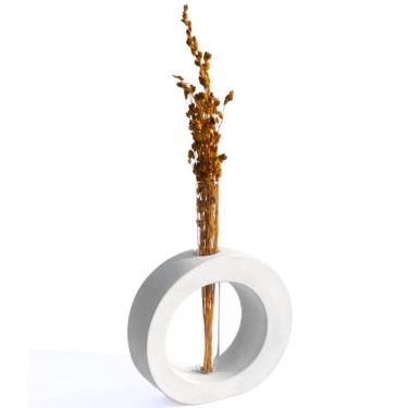 Imagem de Vaso Decorativo Solitário Redondo 16,5cm Artesanal Em Cimento Branco