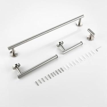 Imagem de Ferragens para banheiro em aço inoxidável cromado - Suporte para papel higiênico com barra para toalha | Conjunto de 2 peças para montagem na parede