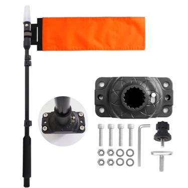 Imagem de Xprite Bandeira de segurança para caiaque com luz LED de 360°, mastro telescópico laranja, luzes de navegação alimentadas por bateria para caiaque noturno, pesca, canoagem, passeios de barco e remo
