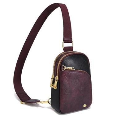 Imagem de INICAT Bolsa tiracolo de couro com bloqueio de RFID, bolsa transversal para mulheres, bolsa de peito para viagem, 1,9 L, Antirroubo roxo e preto