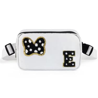 Imagem de Pochete com laço com letra inicial de chenille, bolsa tiracolo impermeável para parque, presentes de aniversário de Natal para adolescentes, meninas, mulheres, crianças, adultos, bolsa de cinto fofa