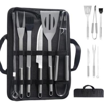Imagem de Kit Churrasco 10 Peças Aço Inox com Estojo de Transporte Completo Faca