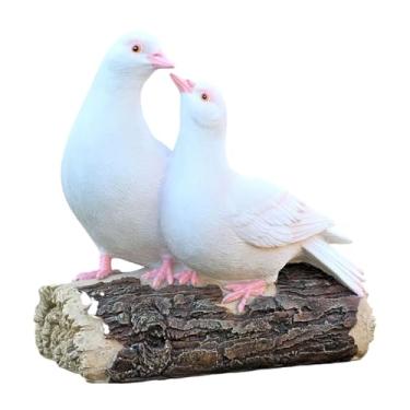 Imagem de Gralara Casal de pombos em pé no toco de árvore, estátua, resina, artesanato, arte, jardim, pássaros, ornamentos para escritório, presente, hotel, fazenda