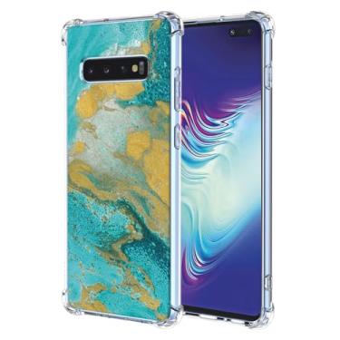 Imagem de JDYGWK Capa para Samsung S10 5G Galaxy S10 5G estampa floral transparente, silicone TPU macio, fina, à prova de choque, capa protetora antiarranhões para Samsung Galaxy S10 5G, Mar Verde
