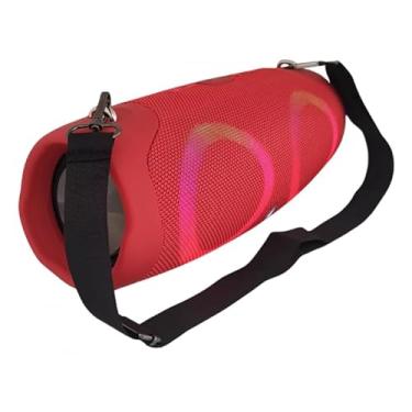 Imagem de Caixa de Som Bluetooth Portátil, 10W, LED Multicolorido, Bateria 2400mAh, Rádio FM (Vermelho)