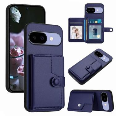 Imagem de Moment Dextrad Suporte de cartão para Pixel 9a, carteira com 5 compartimentos múltiplos, bloqueio RFID, proteção de camada dupla de couro TPU interior, capa flip com suporte para Google Pixel 9a (azul