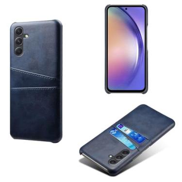 Imagem de Capas Compatível com Samsung Galaxy A55,Caso de couro PU-Tampa de telefone a prova de choque com 2 slots de cartão,Proteção anti-impressão digital e anti-gota-Blue
