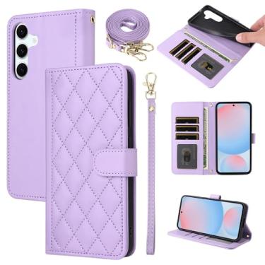 Imagem de Furiet Argyle Capa carteira para Samsung Galaxy S24/S25 5G com alça de ombro, compartimentos para cartões, bolsa fólio, acessórios de couro PU de luxo para S 24 24S 25 25S G5 mulheres homens roxo