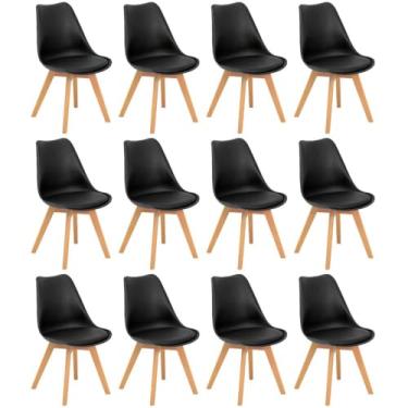 Imagem de Conjunto 12 Cadeiras de Jantar Eames Wood Leda Design Estofada - Preto