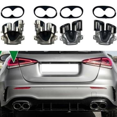 Imagem de Tubo de escape de carro compatível com A-Class CLA W177 C118 A35 A45 CLA45 CLA35 Kit de carroceria acessórios de carro de garganta traseira (prateado)