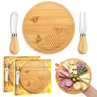 Imagem de Ziliny Prêmios de chá de bebê de noiva para vencedores tábua de queijo de abelha mel presentes de festa com faca de queijo e garfos caixa para chá de bebê de abelha temático aniversário casamento