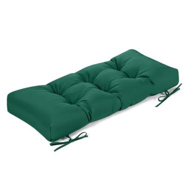 Imagem de ROFIELTY Almofada de banco para ambientes externos, tecido impermeável/à prova de sol, almofada de banco tufada com 2 laços, adequada para banco de jardim ao ar livre/balanço/móveis internos (verde