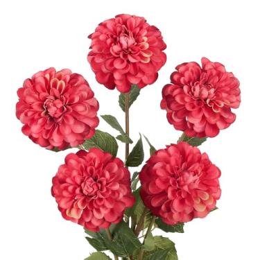 Imagem de IPOPU 5 peças de flores artificiais de dália rosa de 68,5 cm, haste longa, flor de crisântemo de seda realista para vaso alto, mesa de cozinha, centro de mesa, casamento e festa de noivado, faça você
