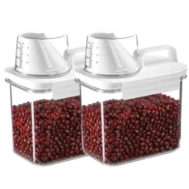 Imagem de Kit 2 Potes Herméticos Transparentes para Grãos, Sabão em Pó e Líquidos Cozinha Lavandeira com Tampa, Trava, Bico e Copo Medidor 0068 (1100 ml)