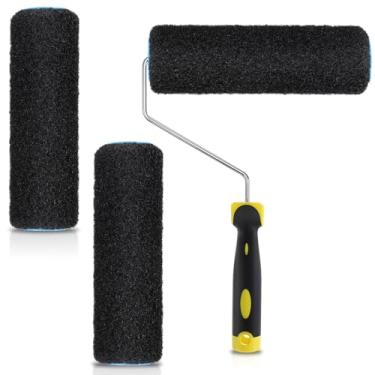 Imagem de 3 peças de capas de rolo de pintura de rolo composto de drywall de 23 cm com 1 peça de moldura de rolo de pintura, pincel de rolo de textura de drywall pequenos rolos de tinta para pintar paredes e