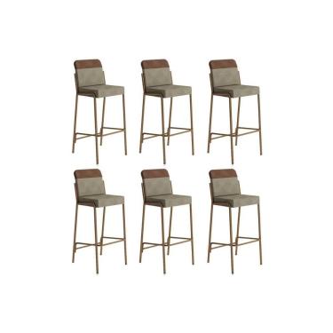 Imagem de Kit 6 Banquetas Sala Jantar Duo 1753 6 Un Rose/Linho Areia/Courano Caramelo - Carraro