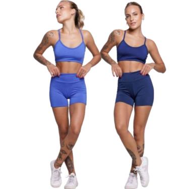 Imagem de KIT 2 Conjunto Top Alça Fina Sem Bojo e Short Suplex Serra e Mar Treino Academia Moda Fitness-Feminino