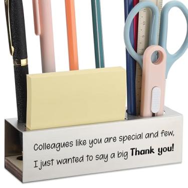 Imagem de Porta-lápis de aço inoxidável com citação de agradecimento para colegas de trabalho, presente de agradecimento para colegas de escritório, homens e mulheres, organizador de mesa para notas adesivas
