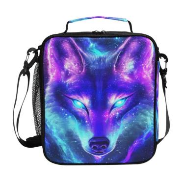 Imagem de Lancheira WEVIBOFU azul roxa Galaxy Wolf Insulated Kids