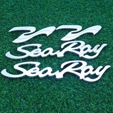 Imagem de 4 peças Sea Ray Searay Script barco letras logotipo emblema emblema 3D placa de identificação decalques 12-3/10.2 cm (prata)