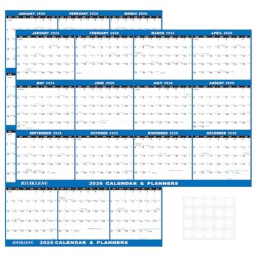 Imagem de Calendário de parede 2026 de 61 cm x 91 cm, dobrável, apagável a seco e molhado, 12 meses, anual, vertical, horizontal, reversível, com datas julianas